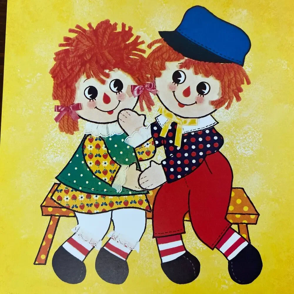 Two Vintage 70s Raggedy Ann & Andy Lithographs Nostalgic Nursery Wall Art MCM